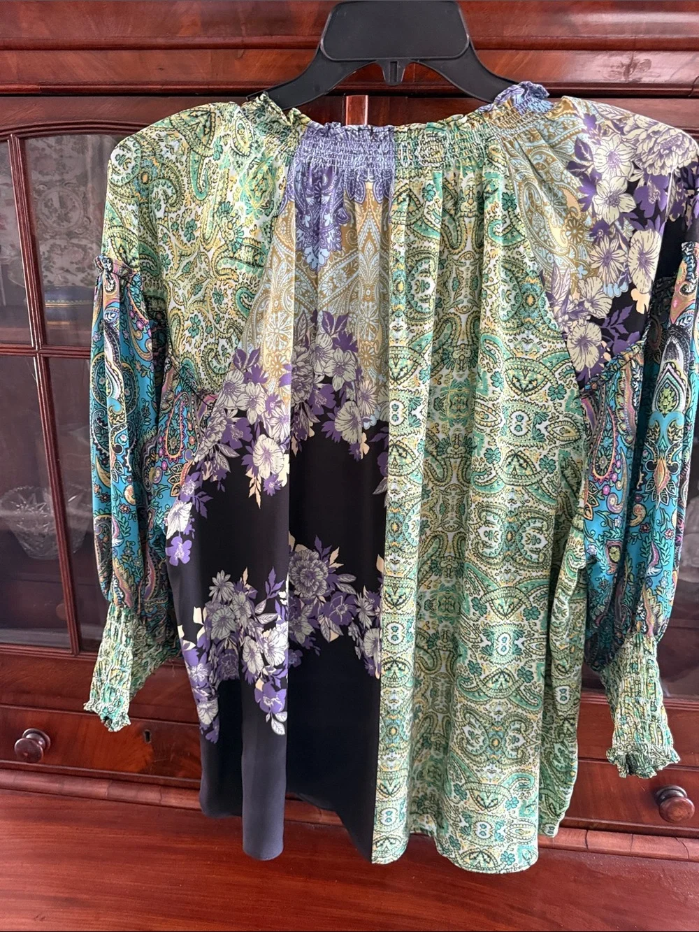 Rose & Olive Green Paisley & Floral Mixed-Print Boho Blouse - Picture 6 of 8